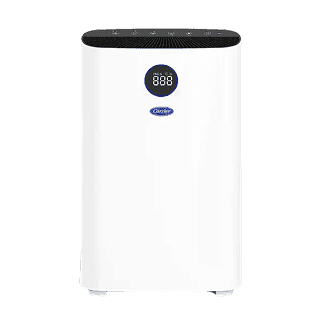 Exterior view of Carrier standing UV air purifier with HEPA H1 filter designed to help protect from allergies and asthma triggers