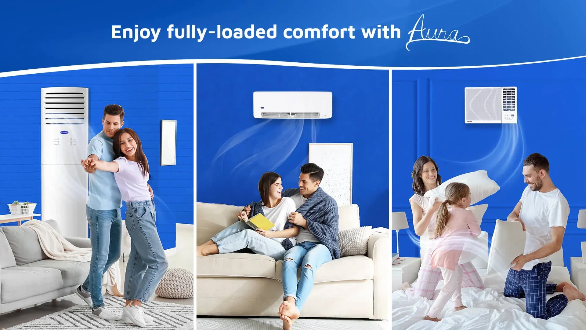 Fully loaded comfort with Carrier Aura available as a floor standing aircon and split type aircon and window type aircon